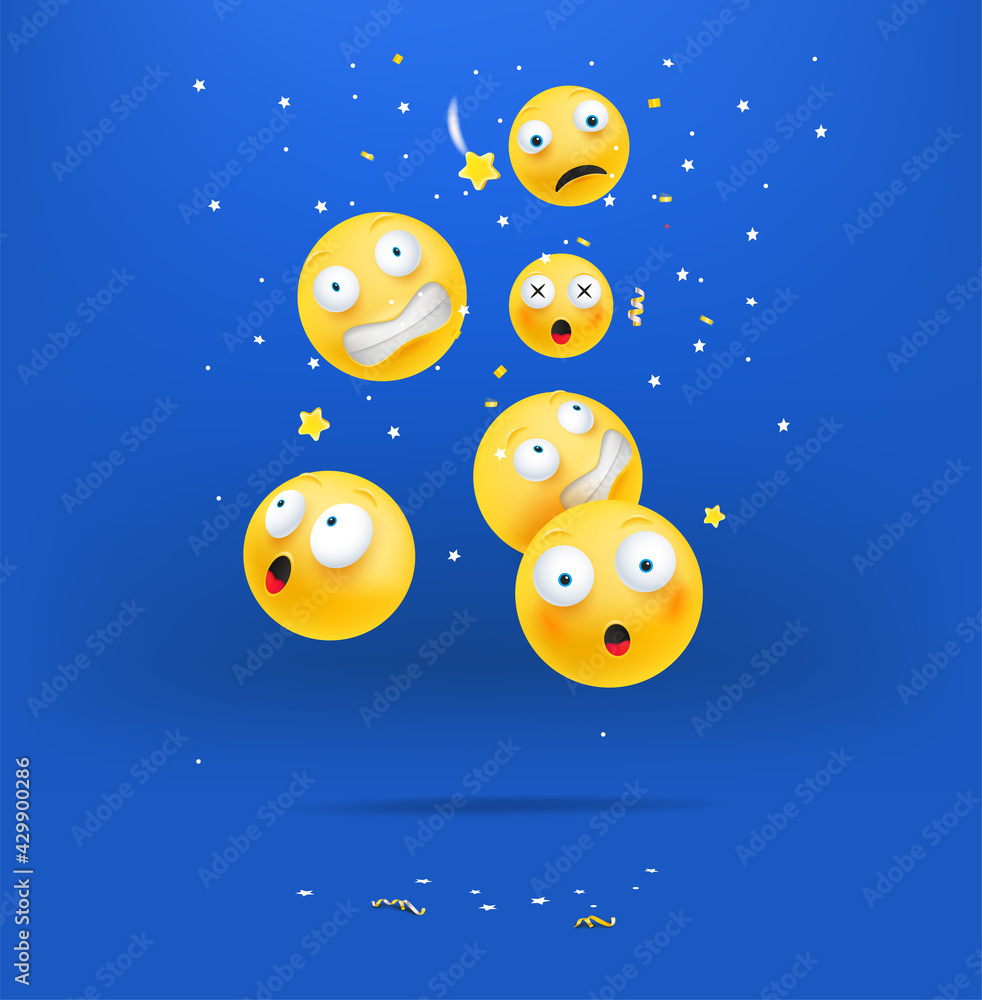 3D emoticons falling down vector illustration