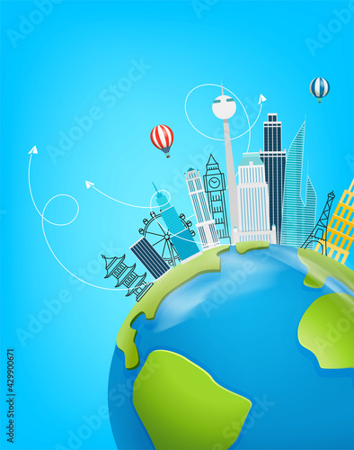 World travel concept with famous world sights