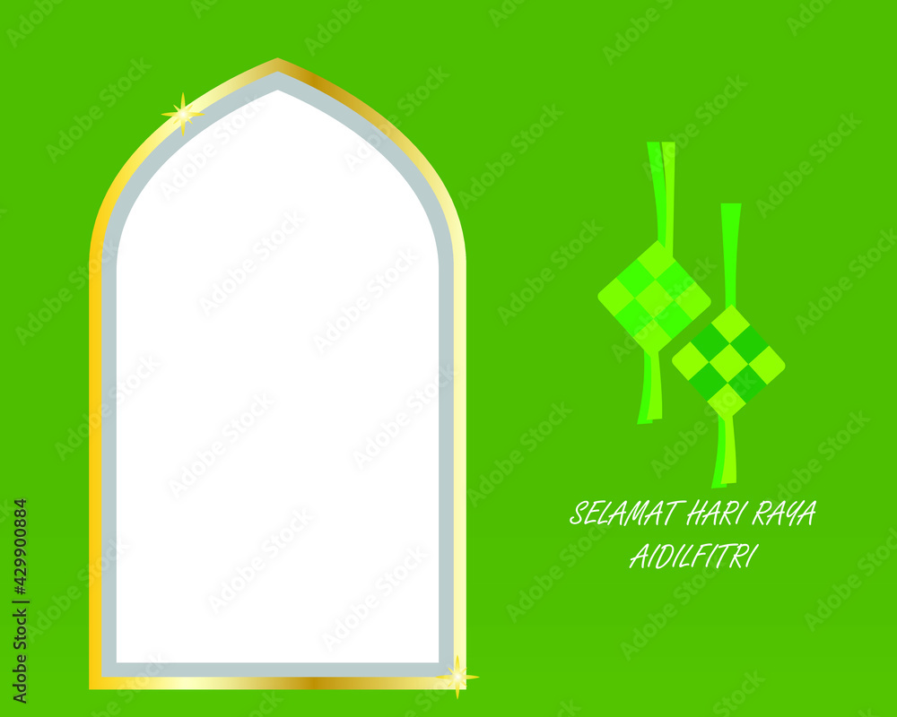 A vector of copyspace Mihrab and two "ketupats" or pressed rice and