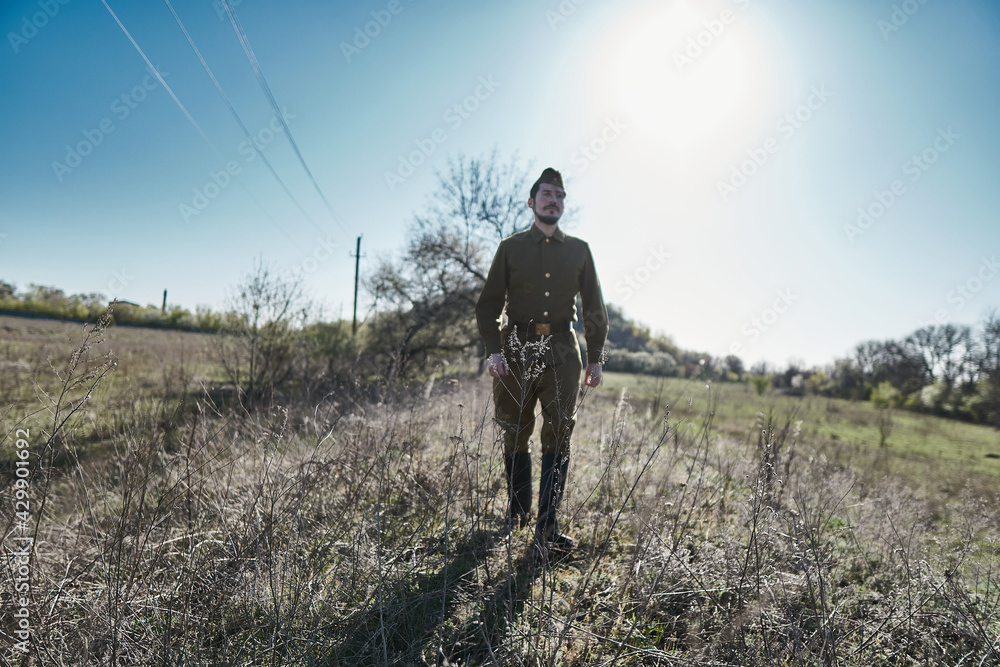 The soldier returned to his native land and rejoices in it The soldier returned to his native land and rejoices in it