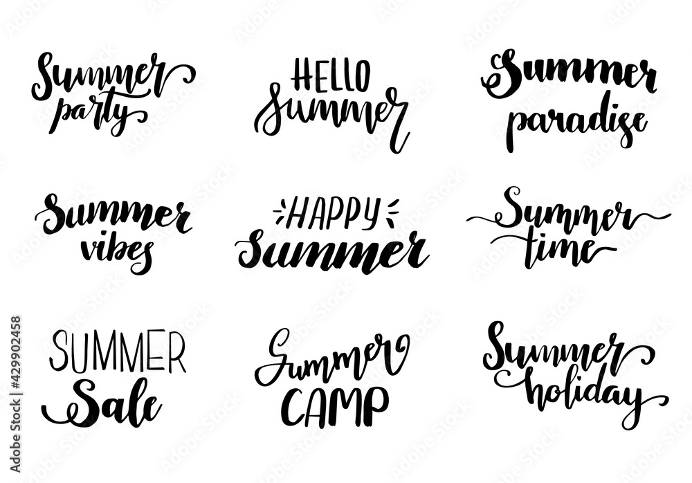 Summer lettering. Vector hand drawn brush letterings. Stock Vector ...