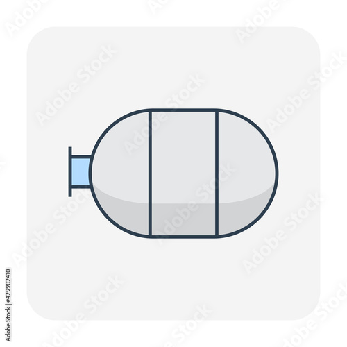 Natural gas tank or cylinder pressure vessel vector icon. Container or equipment for installation in car or vehicle to storage and transportation liquid compressed gas i.e. propane, lpg, lng, and cng.