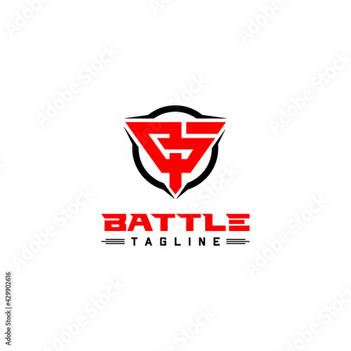 logo of tactical, military, or gym training, battle sport, battle team, bullet and scope, monogram BP