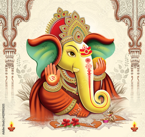 Canvas Print High-Resolution Indian Gods Lord Ganesha Digital Painting