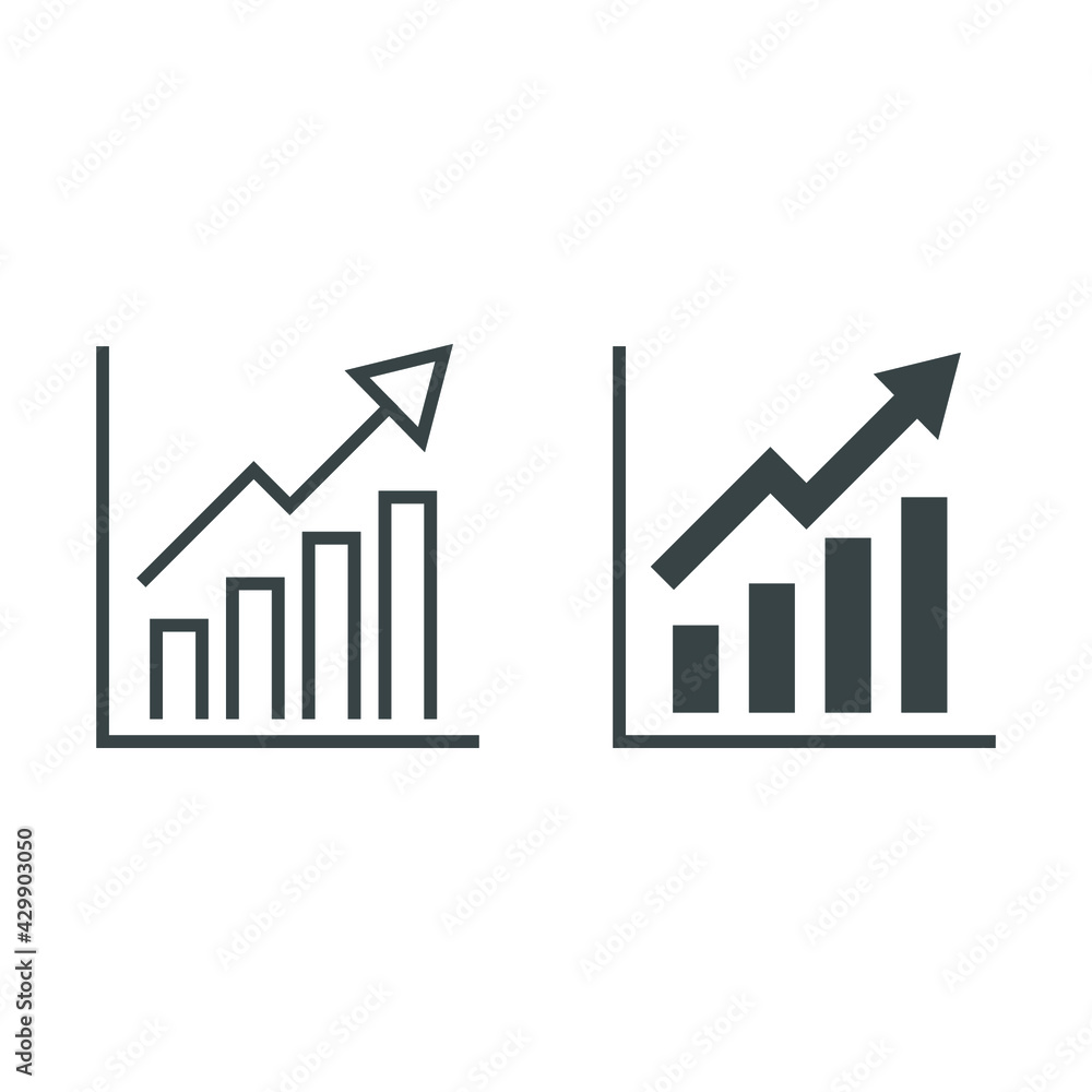 business growth icon. Histogram growing analysis. business statistics progress chart. profit increase diagram presentation. line and solid style. vector illustration design on white background. EPS 10 business growth icon. Histogram growing analysis. business statistics progress chart. profit increase diagram presentation. line and solid style. vector illustration design on white background. EPS 10