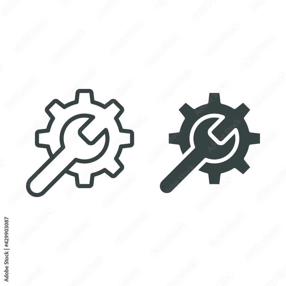 maintenance icon. web setting line and solid style. Service Tools with gear and wrench for service setup logo. setting engineering mechanical sign vector illustration design on white background EPS 10 maintenance icon. web setting line and solid style. Service Tools with gear and wrench for service setup logo. setting engineering mechanical sign vector illustration design on white background EPS 10