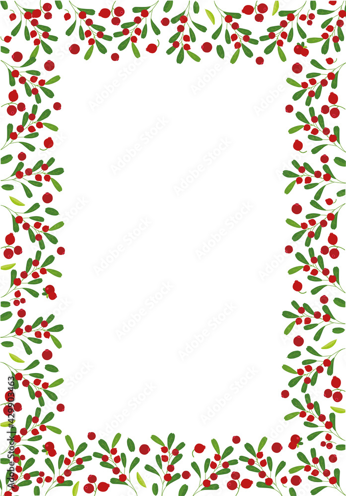 Frame border with cranberry. Vector illustration. Background design cranberry  for juice, tea, bakery with berry filling, farmers market, grocery ,health care products. 