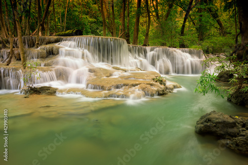 Huai Mae Khamin Waterfall is one of the most popular places in Kanchanaburi. thailand