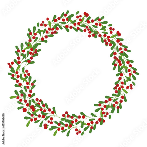 circular ornament, wreath cranberry. Vector illustration. Background design cranberry for juice, tea, bakery with berry filling, farmers market, grocery ,health care products. 