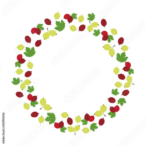 seamless border frame gooseberry. Vector illustration. Background design gooseberry  for juice  tea  bakery with berry filling  farmers market  grocery  health care products. 