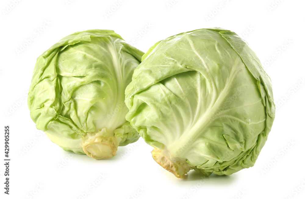 Fresh cabbages on white background Fresh cabbages on white background