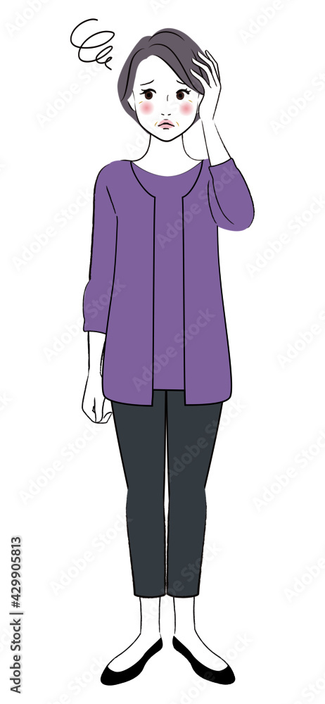 不安になっているおばあさんのイラスト