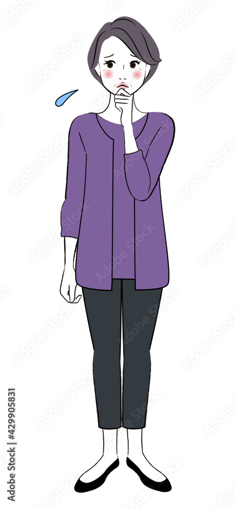 不安になっているおばあさんのイラスト