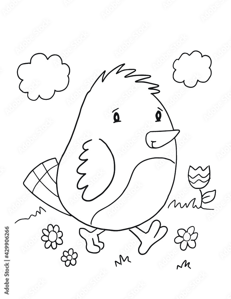 Cute Baby Bird Coloring Book Page Vector Illustration Art Stock Vector