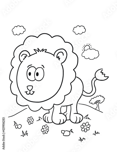 Cute Safari Lion Coloring Book Page Vector Illustration Art