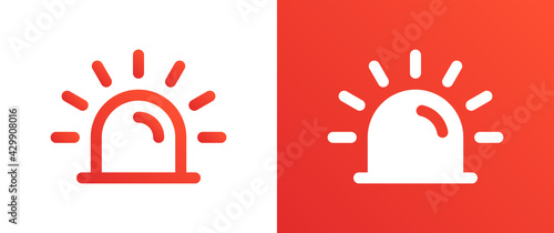 Emergency or police flasher siren light, ambulance, caution, alert red icon vector.