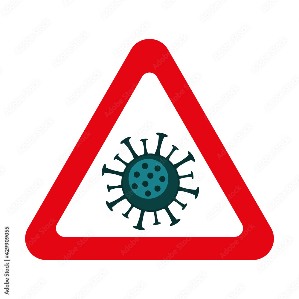 Coronavirus warning sign. Red COVID caution sign. Isolated flat vector illustration. Coronavirus warning sign. Red COVID caution sign. Isolated flat vector illustration.