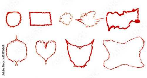 Red hand drawn doodle frame set on white background as design element