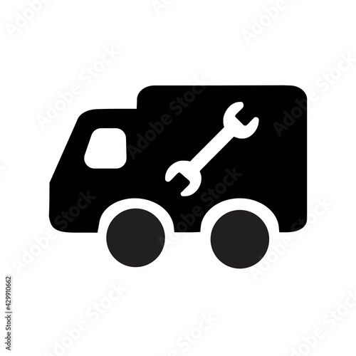Technical service car with key icon. Vector illustration.