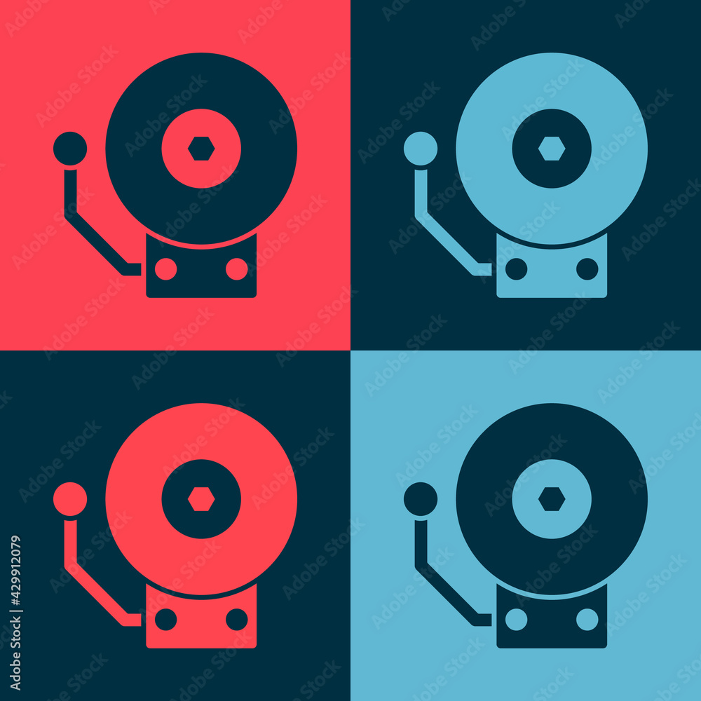 Pop art Ringing alarm bell icon isolated on color background. Fire alarm system. Service bell, handbell sign, notification symbol. Vector Pop art Ringing alarm bell icon isolated on color background. Fire alarm system. Service bell, handbell sign, notification symbol. Vector