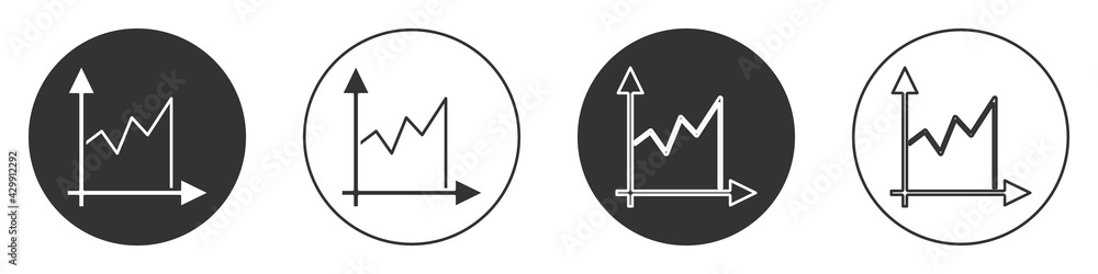 Black Graph, schedule, chart, diagram, infographic, pie graph icon isolated on white background. Circle button. Vector Black Graph, schedule, chart, diagram, infographic, pie graph icon isolated on white background. Circle button. Vector