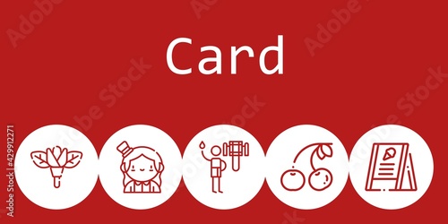 card background concept with card icons. Icons related shower, cherry, magician, menu, flower