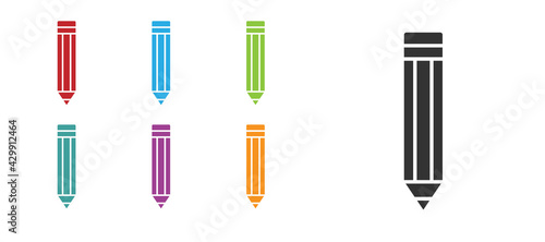 Black Pencil icon isolated on white background. Drawing and educational tools. School office symbol. Set icons colorful. Vector