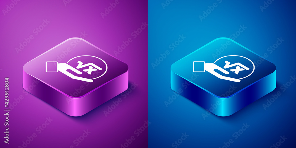 Isometric Square root of x glyph icon isolated on blue and purple background. Mathematical expression. Square button. Vector Isometric Square root of x glyph icon isolated on blue and purple background. Mathematical expression. Square button. Vector