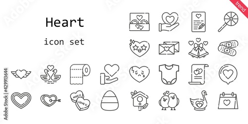 heart icon set. line icon style. heart related icons such as love  wedding ring  band aid  candy  swan  broken heart  wedding day  lollipop  body  wedding bells  heart 