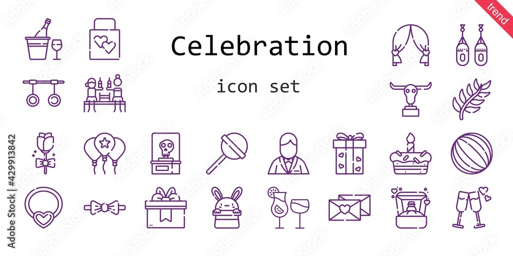 celebration icon set. line icon style. celebration related icons such as gift, groom, balloon, wedding gift, ring, cocktails, buffalo, necklace, lollipop, branch, ball, skeleton celebration icon set. line icon style. celebration related icons such as gift, groom, balloon, wedding gift, ring, cocktails, buffalo, necklace, lollipop, branch, ball, skeleton