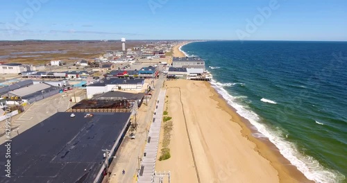 Salisbury Beach aerial view including historic Salisbury Beach Boardwalk and Broadway, Town of Salisbury, Massachusetts MA, USA. photo