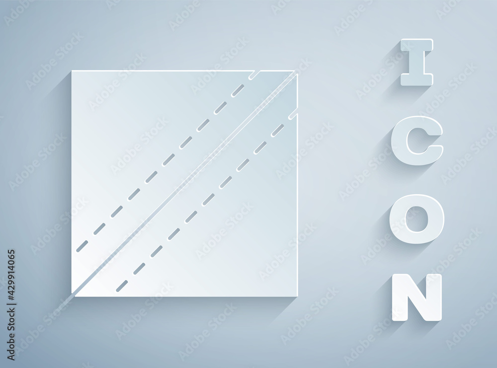 Paper cut Textile fabric roll icon isolated on grey background. Roll, mat, rug, cloth, carpet or paper roll icon. Paper art style. Vector Paper cut Textile fabric roll icon isolated on grey background. Roll, mat, rug, cloth, carpet or paper roll icon. Paper art style. Vector