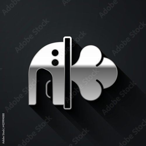 Silver Electric iron icon isolated on black background. Steam iron. Long shadow style. Vector