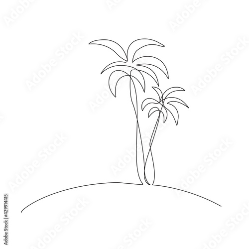 Palm Trees Continuous One Line Drawing. Tropical Island Line Art Minimalist Style. Palm with Leaves Modern Minimal Trendy Illustration. Vector EPS 10