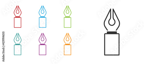 Black Fountain pen nib icon isolated on white background. Pen tool sign. Set icons colorful. Vector