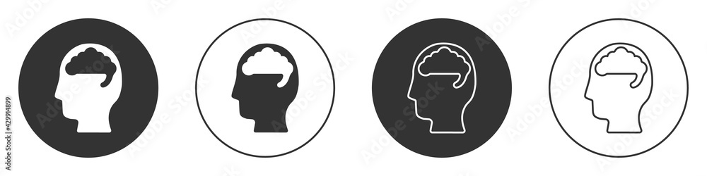Black Human brain icon isolated on white background. Circle button. Vector Black Human brain icon isolated on white background. Circle button. Vector
