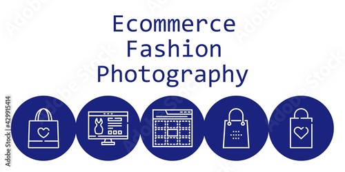 ecommerce fashion photography background concept with ecommerce fashion photography icons. Icons related shopping bag, website, web