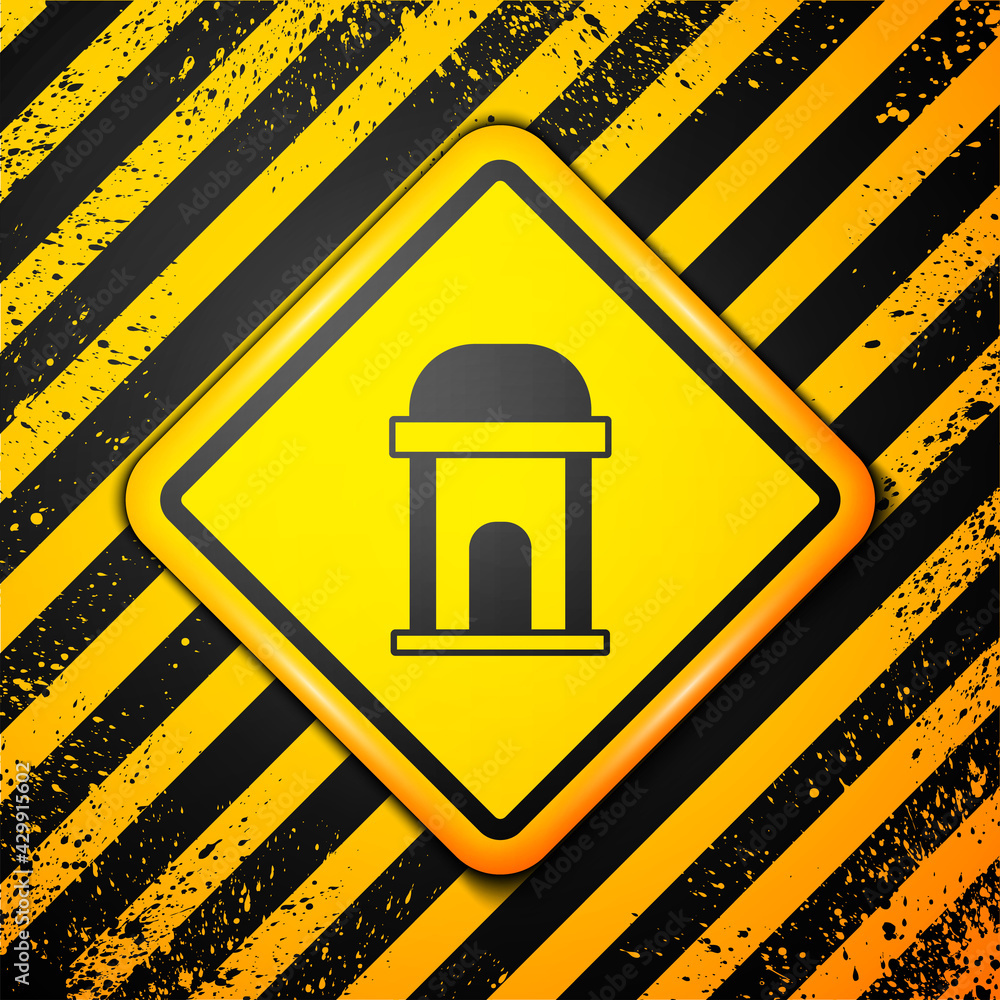 Black Old crypt icon isolated on yellow background. Cemetery symbol. Ossuary or crypt for burial of deceased. Warning sign. Vector Black Old crypt icon isolated on yellow background. Cemetery symbol. Ossuary or crypt for burial of deceased. Warning sign. Vector