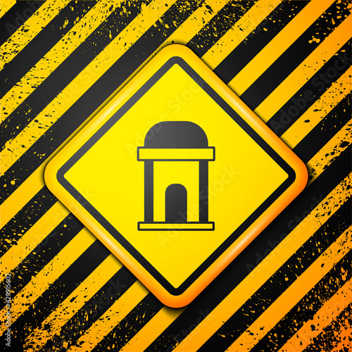 Black Old crypt icon isolated on yellow background. Cemetery symbol. Ossuary or crypt for burial of deceased. Warning sign. Vector