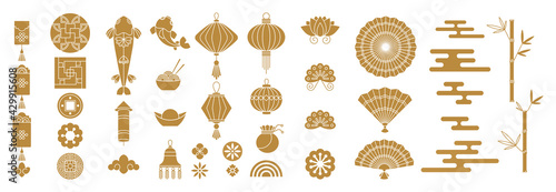 Set of Chinese, Japanese and Asian traditional decoration