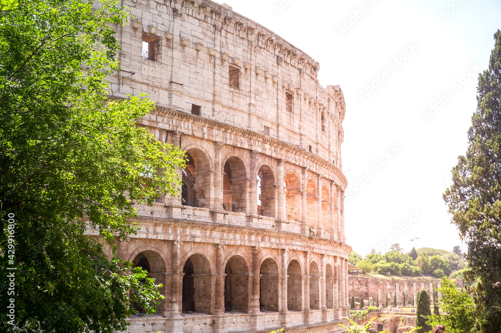 Obraz premium Coliseum in Rome. Ruins of the ancient amphitheater in sunlight