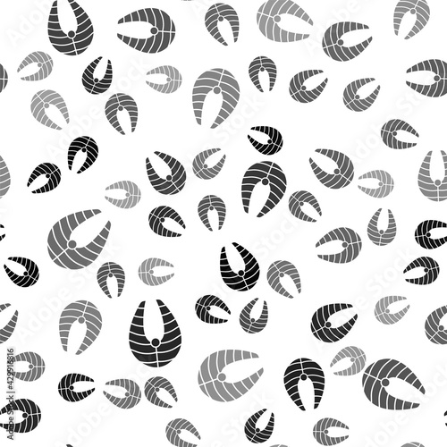 Black Fish steak icon isolated seamless pattern on white background. Vector