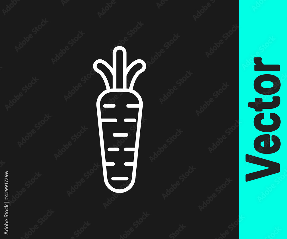 White line Carrot icon isolated on black background. Vector White line Carrot icon isolated on black background. Vector