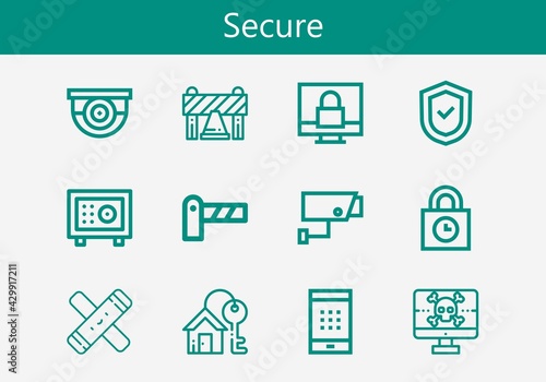 Premium set of secure line icons. Simple secure icon pack. Stroke vector illustration on a white background. Modern outline style icons collection of Padlocks, Padlock, Surveillance photo