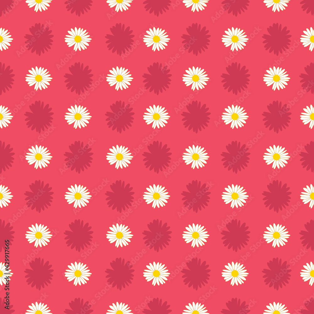 Daisy flowers vector seamless pattern on red background Daisy flowers vector seamless pattern on red background