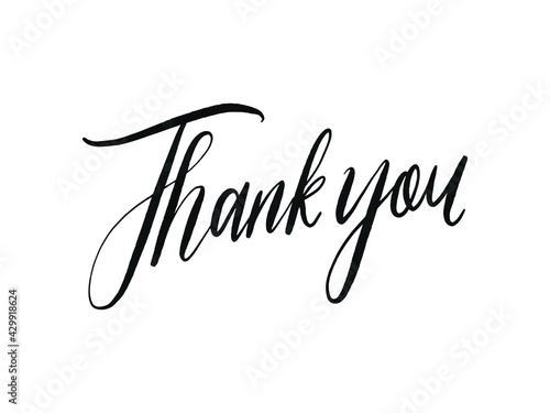 Thank you. Hand written lettering isolated on white background.Vector template for poster, social network, banner, cards.