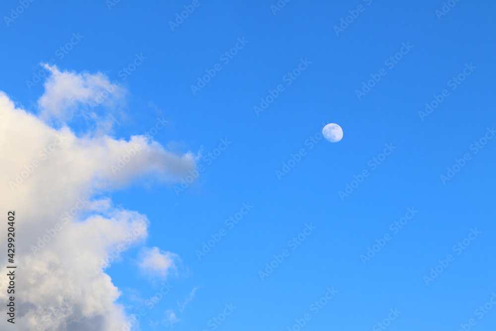 Moon in the blue sky among the clouds. Moon in the blue sky among the clouds.