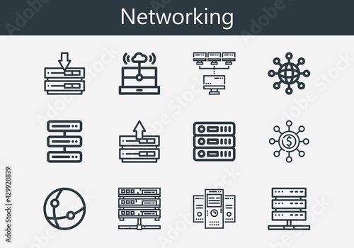 Premium set of networking line icons. Simple networking icon pack. Stroke vector illustration on a white background. Modern outline style icons collection of Cloud computing, Server, Networking