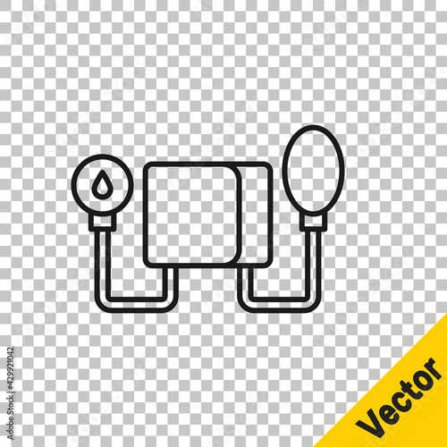 Black line Blood pressure icon isolated on transparent background. Vector