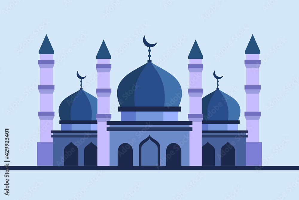 Flat vector illustration of an Islamic mosque building.  You can use it to create your projects such as posters, banners, and Eid greeting cards